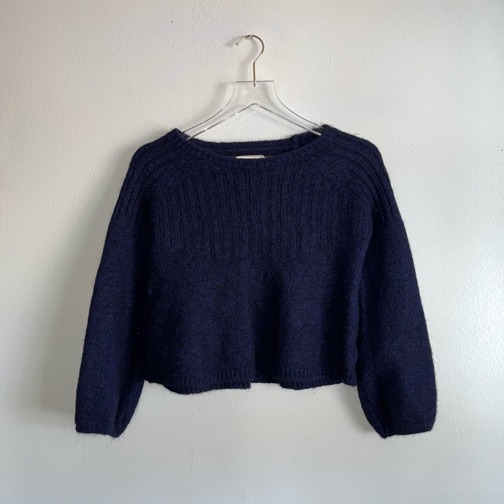 Ba&Sh Blue Crew Neck Sweater With Cropped Design Size 4